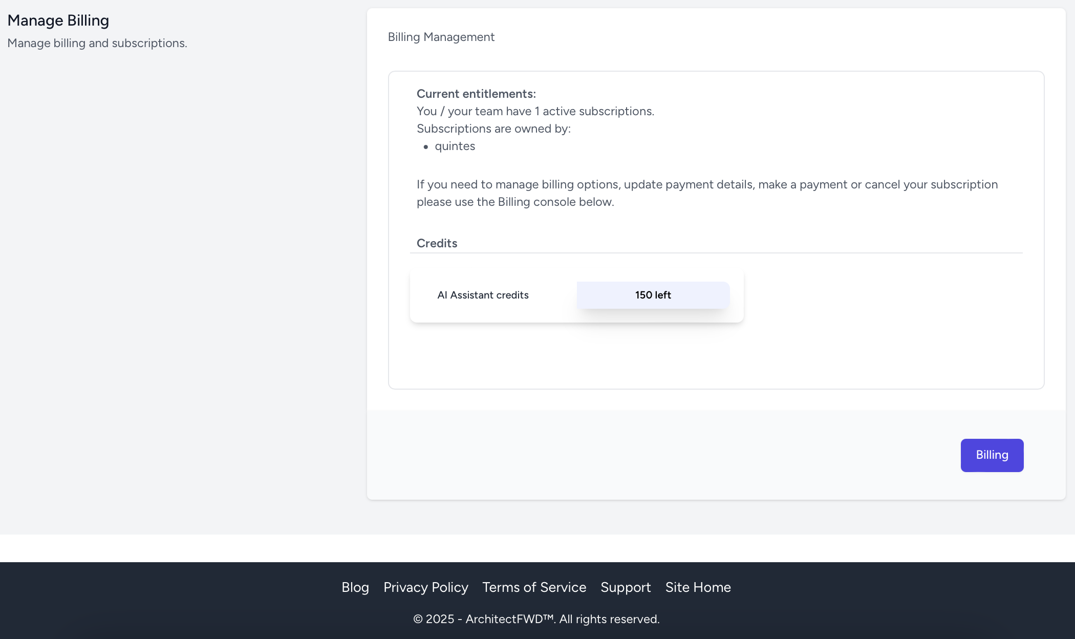 Architect Forward (architectFWD™) Enterprise test subscription active after using stripe cli in test mode